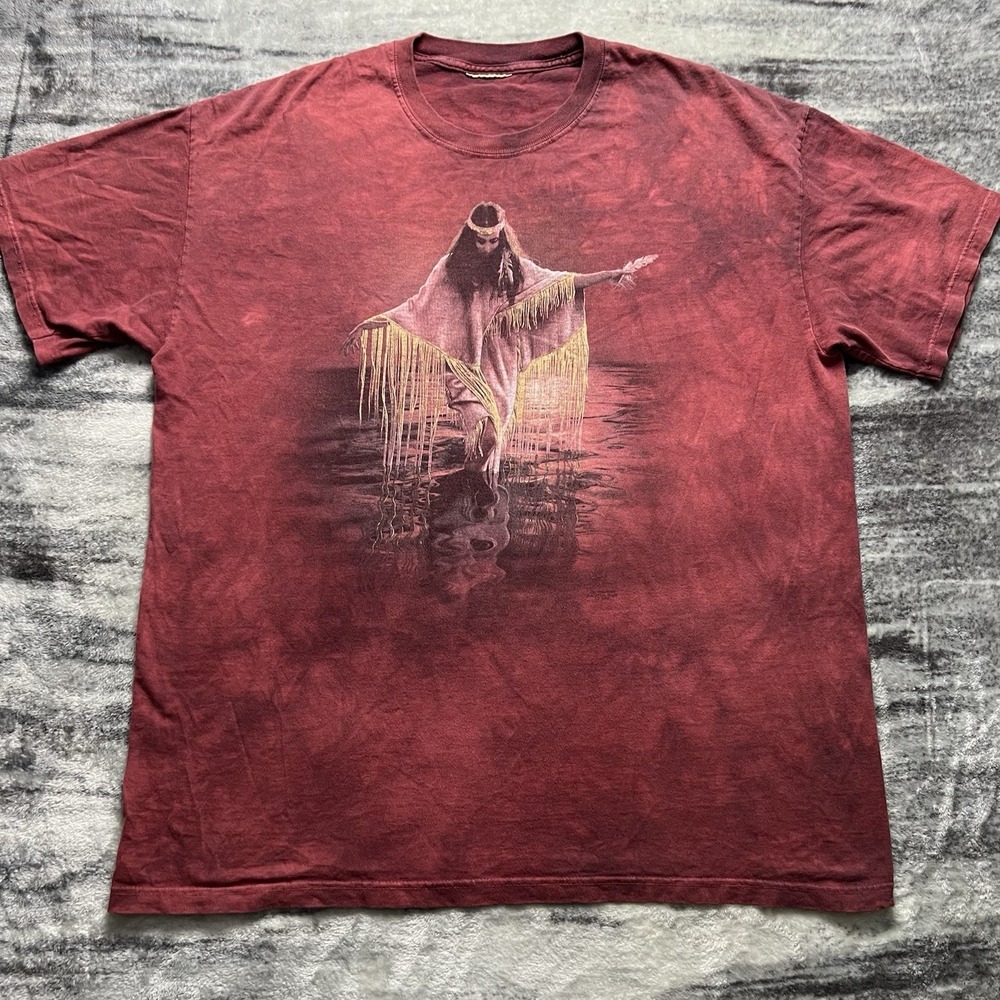 Vintage Y2K 2006 The Mountain T-Shirt 2XL Native American Woman Red Tie Dye